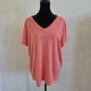 Women's Coral V-Neck Short Sleeve Top